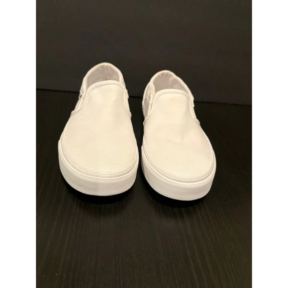 Vans Women Slip On Sneakers Classic Canvas Size 5.5 White Low Top‎ Skater Shoes